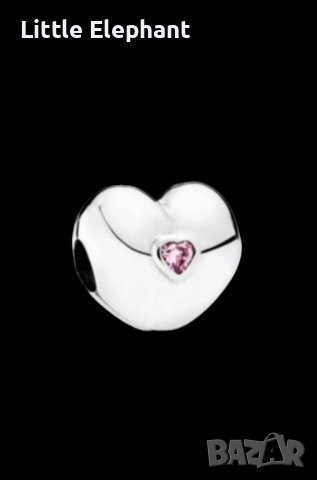 Сребърен елемент стопер Пандора сърце,основа pink heart/нов, снимка 1