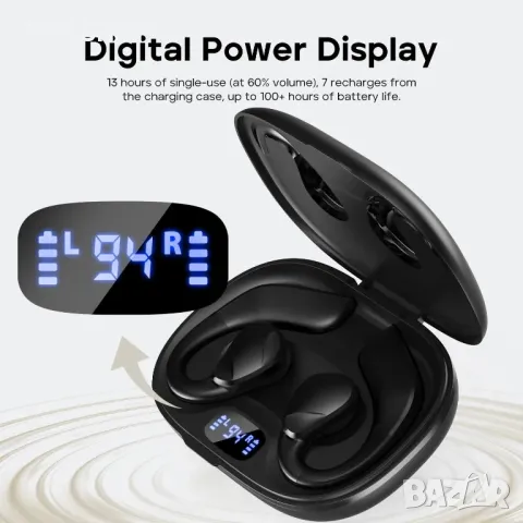 Слушалки Tribit OpenGo Open-Ear, Bluetooth, Ергономични кукички за уши, 104 ч, IPX5, черни, снимка 2 - Безжични слушалки - 49511648