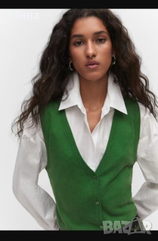 Елек MANGO Sразмер зелен фино плетиво жилетка пуловер 