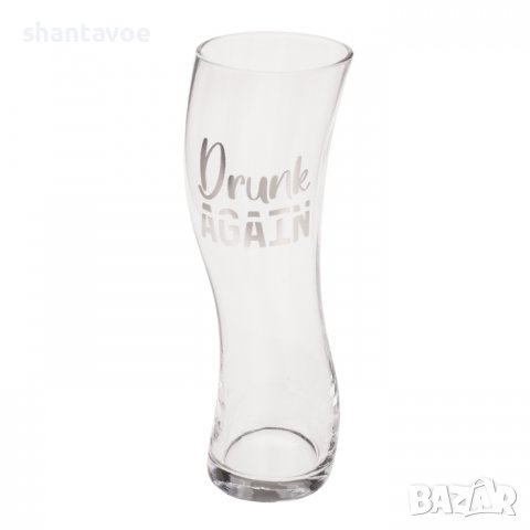 Извита чаша за бира с надпис Drunk Again, снимка 4 - Чаши - 40049442