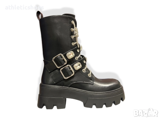 Дамски боти на платформа с декорация от блестящи камъни , снимка 3 - Дамски боти - 52548411