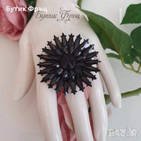 Пръстен черни кристали , снимка 2 - Пръстени - 36967882