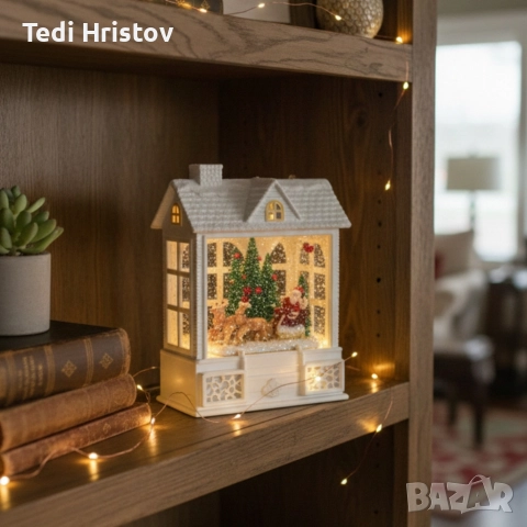 Снежна Коледна къщичка с Дядо Коледа – Идеален празничен акцент