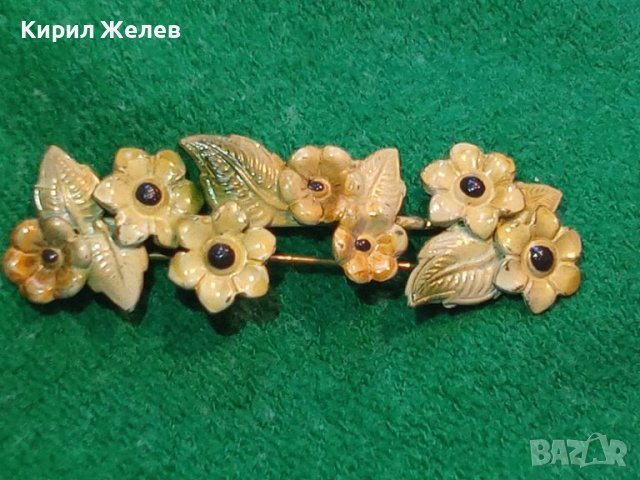 СТАРА АРТ НУВО ПОЗЛАТЕНА БРОНЗОВА ЛАКИРАНА ФЛОРАЛНА БРОШКА - ЦВЕТЯ 20704, снимка 2 - Антикварни и старинни предмети - 35032321