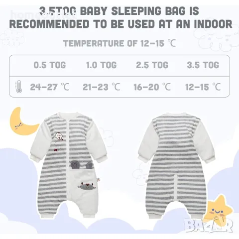 Висококачествен спален чувал със сваляеми ръкави 9-12м / 80см,  LEERIJA/VINE BABY, снимка 5 - Бебешки гащеризони - 48406214