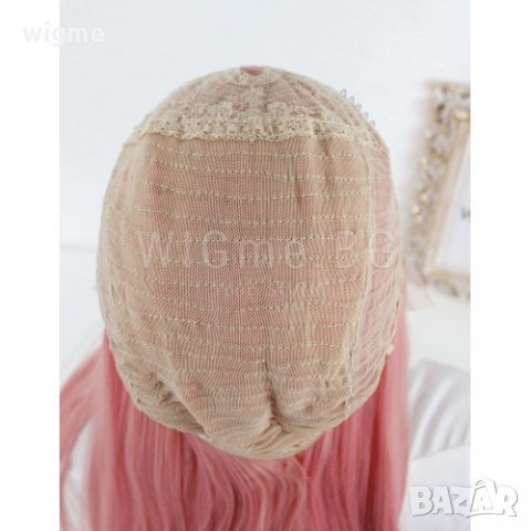 Дълга права розова лейс фронт перука Розалин, снимка 2 - Аксесоари за коса - 32837498