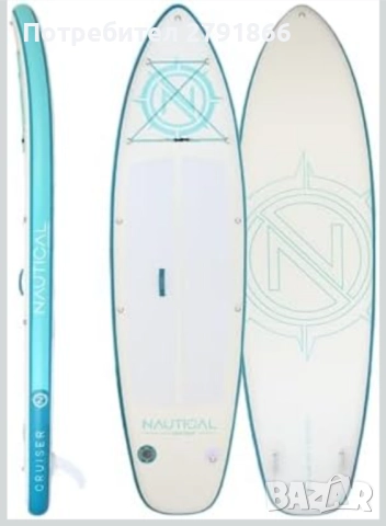 Надуваема дъска за гребане, падълборд iROCKER Nautical GO Cruiser 10'6" бяло/син 