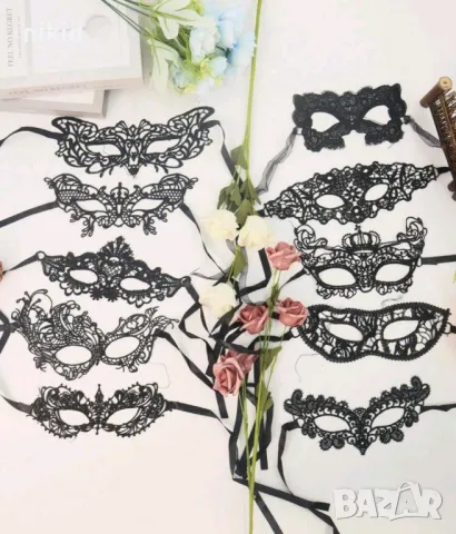 10 модела домино черна маска дантела за лице очи маскарад парти бал, снимка 3 - Други - 47948241