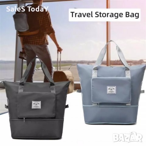Сгъваема чанта, мини портфейл, пътническа чанта, за спорт, път или пазар, сива, снимка 2 - Чанти - 40202649