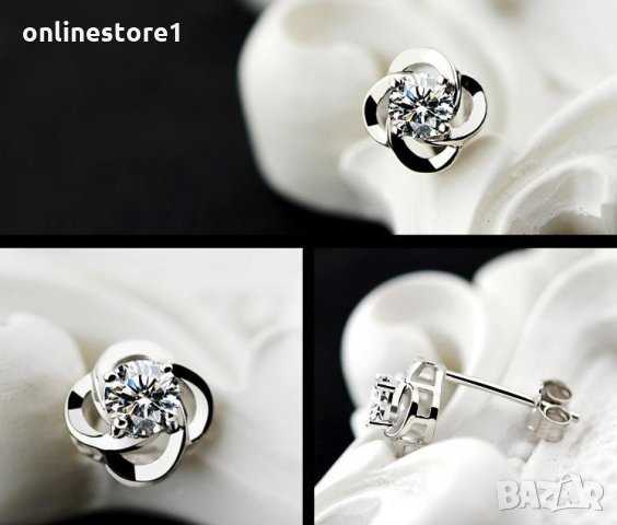 Сребърни Обеци Бърст Детелина - 925 печат сребро BA215, снимка 2 - Обеци - 28147653