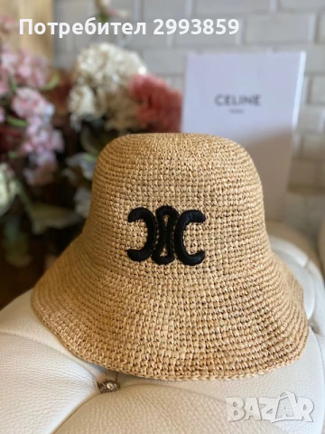 Шапка Селин*Celine Triomphe Raffia bucket hat original, снимка 8 - Шапки - 51348415