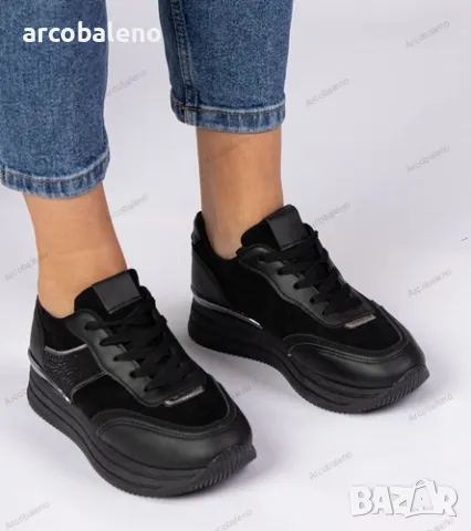 Черни дамски ниски кецове на платформа с циркони Julianna, снимка 4 - Кецове - 49425556