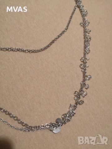 Нов двуредов дълъг гердан сребрист, снимка 3 - Колиета, медальони, синджири - 53181689