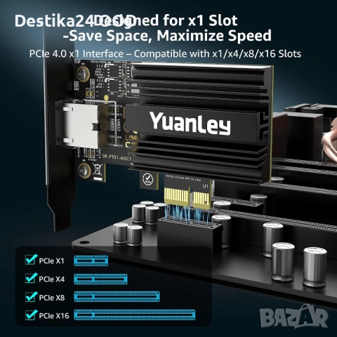 10G PCIe Мрежова карта RJ45 YuanLey – 10Gbps LAN Adapter, снимка 3 - Друга електроника - 53409071
