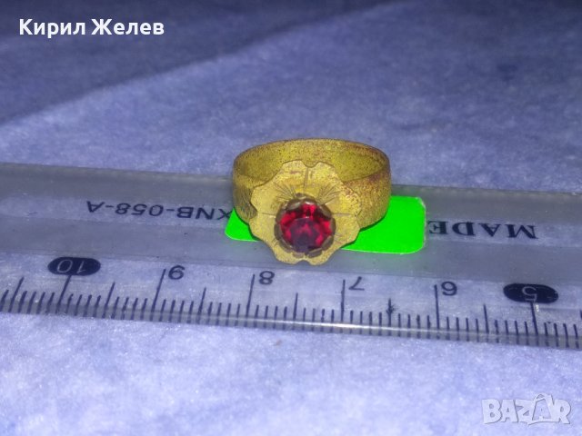 СТАРИНЕН СКЪПОЦЕН ФЛОРАЛЕН БРОНЗОВ РЕТРО ПРЪСТЕН - ЦВЕТЕ РЪЧНО ОРНАМЕНТИРАН с ФАСЕТИРАН ГРАНАТ 36617, снимка 10 - Антикварни и старинни предмети - 39723265