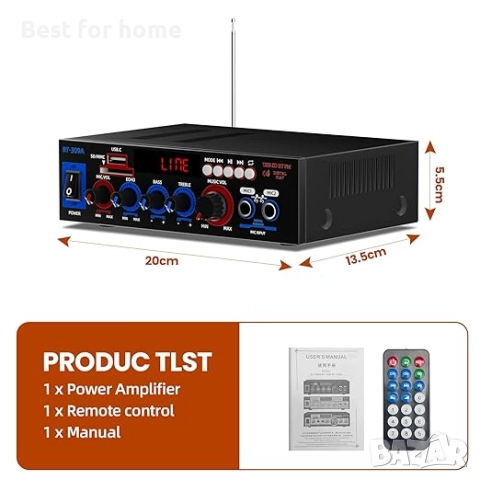 Мини Bluetooth 5.0 усилвател, HiFi стерео с миксер с USB/SD карта/вход за микрофон/FM , снимка 7 - Ресийвъри, усилватели, смесителни пултове - 51472925