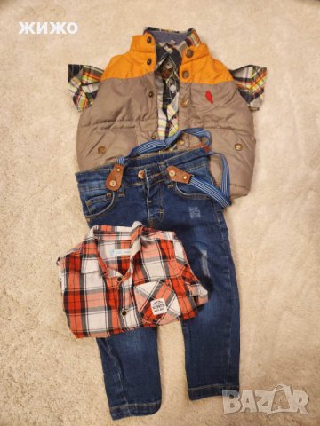 Бебешки комплект за момче 9/12м. ризи, дънки, елек, снимка 2 - Комплекти за бебе - 40420015
