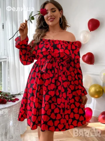 Дизайнерска Черна Рокля на Червени Ярки Сърчица Фламенко , снимка 5 - Рокли - 50125380