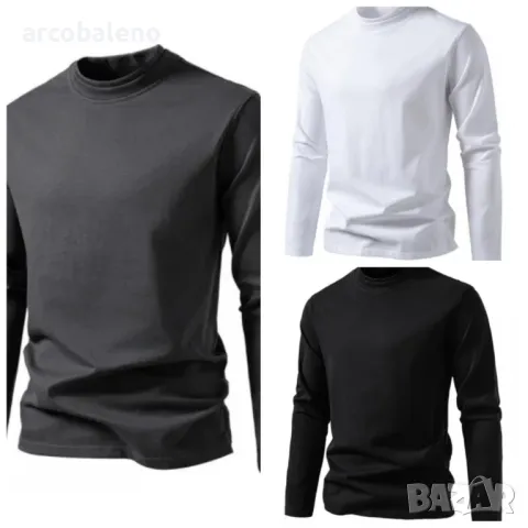 Мъжка модна ежедневна двуслойна тениска с дизайн на половин яка и дълги ръкави, 3цвята 