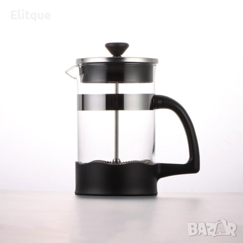 Стъклена френска преса с топлоустойчиво стъкло и филтър, обем 600 мл  