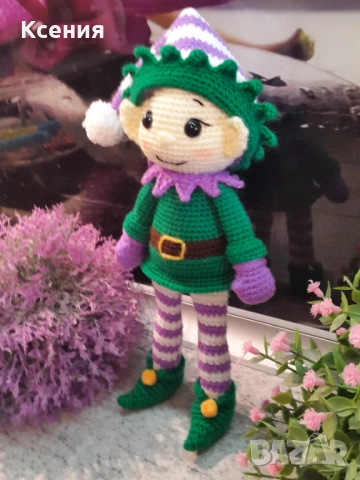 Плетена играчка Елф, Плетени, ръчно изработени, Подарък за Коледа, снимка 7 - Плюшени играчки - 52064356