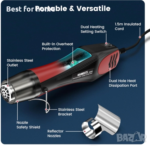 KAIWEETS 450W Мини пистолет за горещ въздух KEH01, снимка 2 - Други инструменти - 52321085