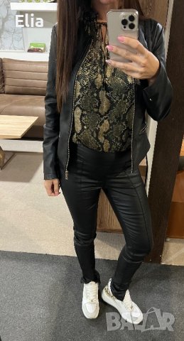 Дамски черен панталон/клин с цип отзад, снимка 2 - Панталони - 38811759