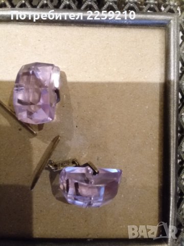 Красиви копчета за ръкавели от сребро проба 875 и фасетиран лилав кристал. , снимка 2 - Други - 43144193