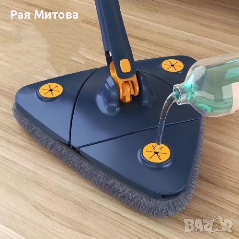 Триъгълен MOP за почистване  360° + 3 БРОЯ МИКРОФИБЪРИ ЗА ПОЧИСТВАНЕ  И КУТИЯ, снимка 3 - Мопове, кофи, четки и метли - 43802685