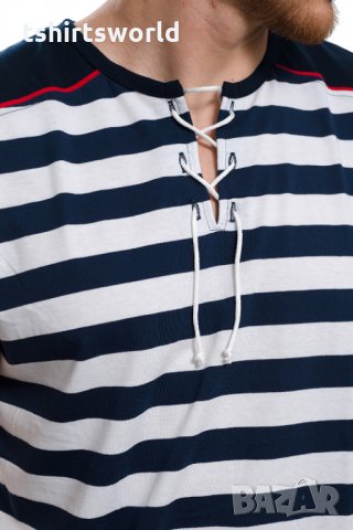 Нова мъжка моряшка тениска без ръкави с връзки, на райе, снимка 2 - Тениски - 28271867