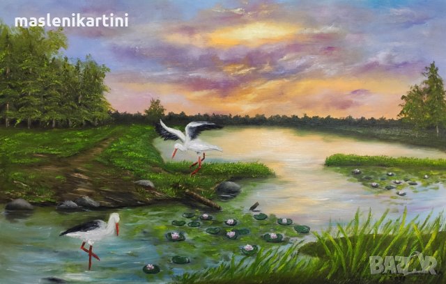 Картина с маслени бои Щъркели, снимка 1