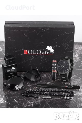 POLO Air, Мъжки комплект, часовник, слънчеви очила, парфюм, гривна, химикал, Черен, снимка 2 - Мъжки - 43088350