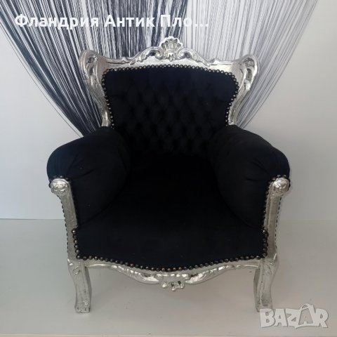 Детски бароков фотьойл в черно, снимка 2 - Дивани и мека мебел - 34770646