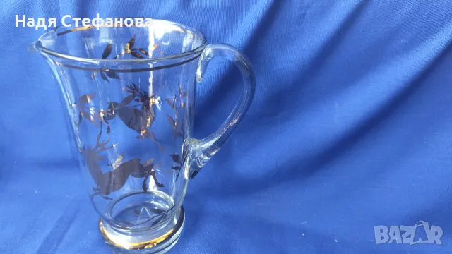 Ретро комплект за безалкохолно, вода, вино, кана и 4 чаши, златни шарки, кантове, снимка 9 - Антикварни и старинни предмети - 47333678