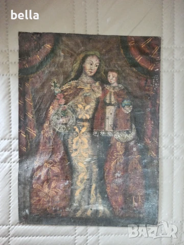 Стара творба- икона, масло върху платно,детайлно майсторско изпълнение 