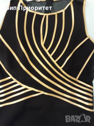 Бутикова рокля FERVENTE , черна с плътни и прозрачни сегменти /отстрани и на гърба/ + златни ивици, снимка 6 - Рокли - 37415384