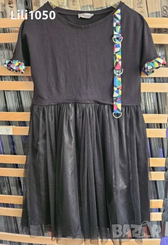 Черна РОКЛЯ  с тюл L/ XL, снимка 8 - Рокли - 50601355