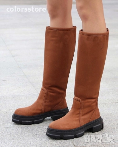 Равни ботуши - кафяв велур - BMK10 , снимка 2 - Дамски ботуши - 51662997