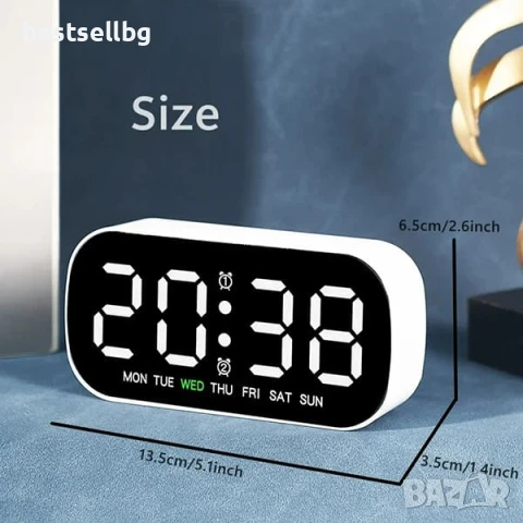 Настолен електронен часовник с термометър аларма календар постоянно светещ на ток за офис дома евтин, снимка 4 - Други - 51204163