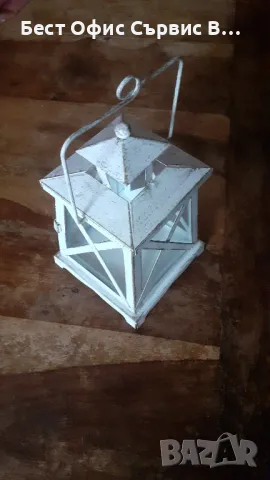 фенер метален ретро антикварен, за свещ кандило или други, метал и стъкло, бял, снимка 2 - Антикварни и старинни предмети - 48658478