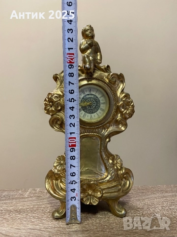 Винтидж часовник с фигура на путти (амур), механичен, работещ, бронз/месинг, снимка 2 - Антикварни и старинни предмети - 52854712