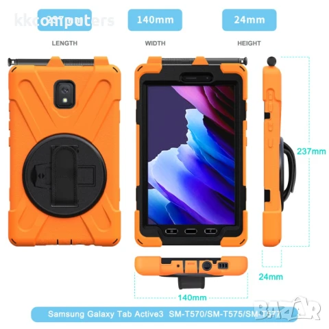 Samsung Galaxy Tab Active 3 T570/T575/T575N/T577 Tablet Case/Pen Slot /Hand Band/360° Swivel Kicksta, снимка 13 - Калъфи, кейсове - 51101127