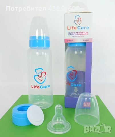 Бебешко шише за мляко с бавен поток 240 мл (пластмасово)