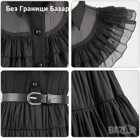 Нов костюм Черна рокля с перука и аксесоари за момичета Addams Хелоуин, снимка 5 - Други - 52133188