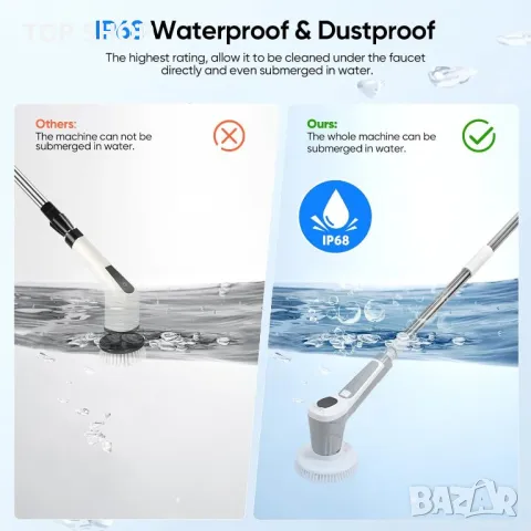 Електрическа почистваща четка WildFun, 4500 mah, 6 сменяеми глави, снимка 4 - Други стоки за дома - 49566520