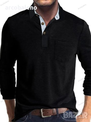 Модна мъжка тениска с дълъг ръкав и ревер, 6цвята - 024, снимка 7 - Тениски - 43628815
