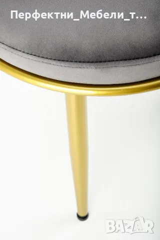 Луксозен стол кресло златни крака в сива нежна дамаска налични, снимка 3 - Столове - 47882912