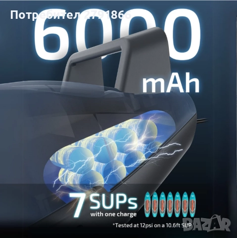 Помпа за падълборд Swonder Seawolf 20 PSI,батерия 6000mAh и адаптер за кола до 17V DC нова, снимка 3 - Водни спортове - 52413479