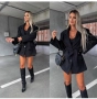 Дамско черно късо палто с колан, снимка 1