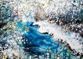  Подарете    Абстрактна Картина Зимна Приказка Снежен Пейзаж  с течаща река и семейство елени, снимка 1 - Картини - 43252941